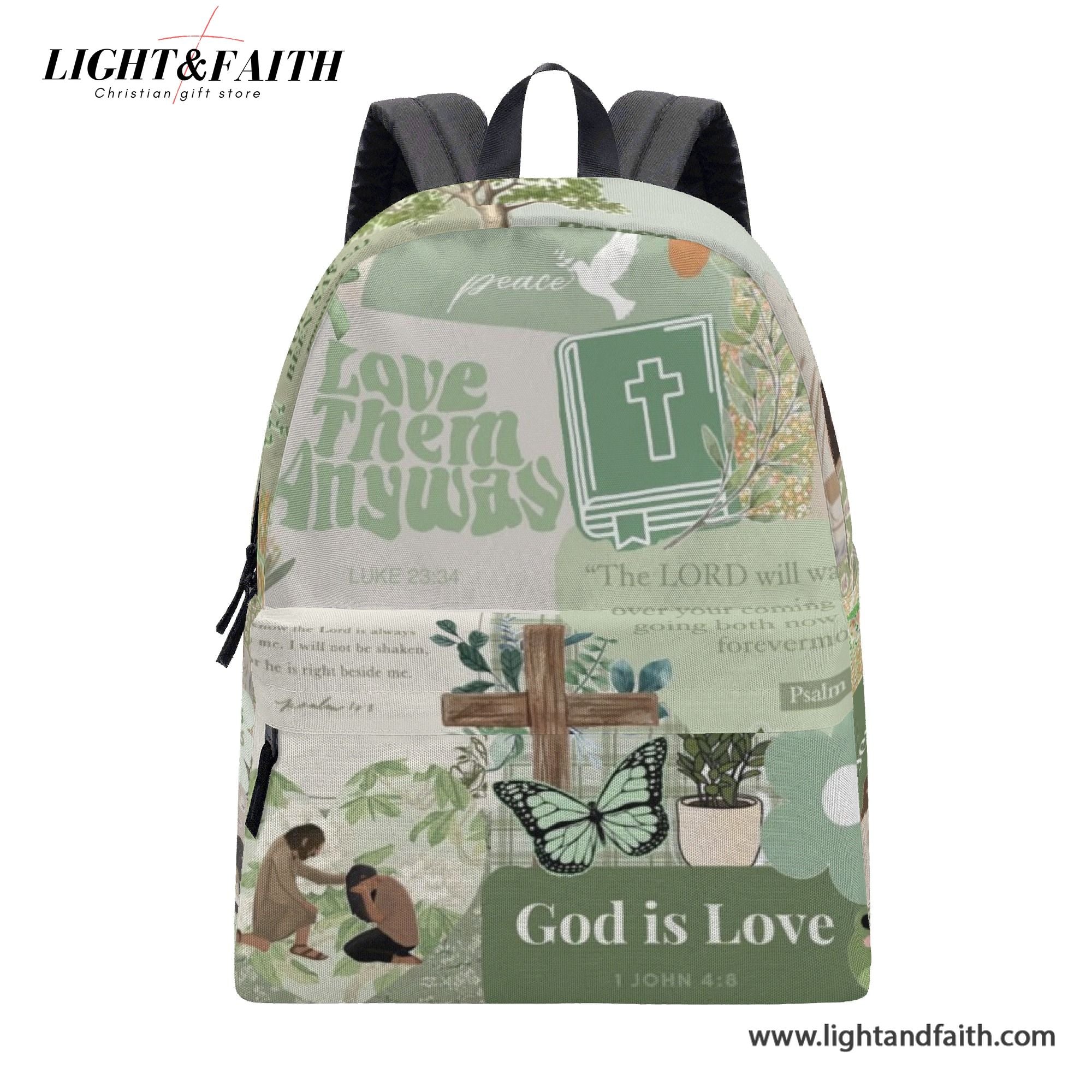Christian Faith Backpack, Bible Verse Book Bag, God Is Love, Inspirational Scripture School Backpack, Religious Gift for Women & Teens PLAF60